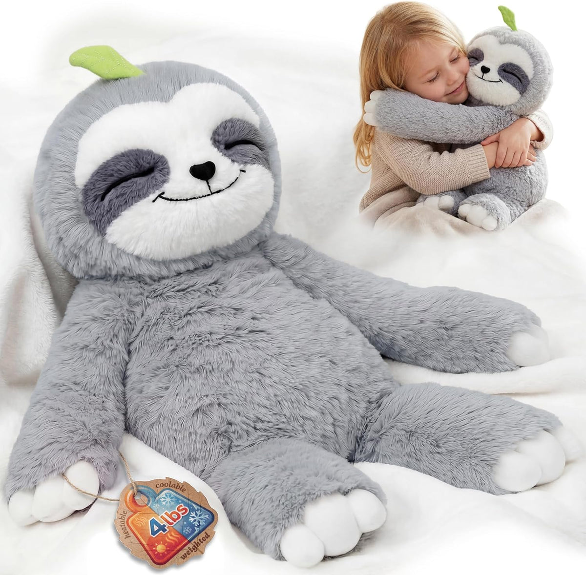 Mewaii Weighted Stuffed Animals Sloth Plush, Heatable Coolable, 4 lb, 20in
